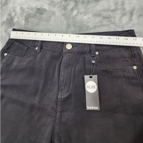 NEW Boohoo Jeans Womens 12 Black High Rise Distressed Straight Leg Stretch Denim - Picture 9 of 13